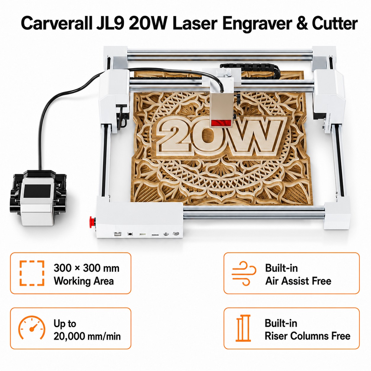 Industrial Acrylic Laser Cutter - Carverall JL9 20W Cortadora Grabadora Láser,